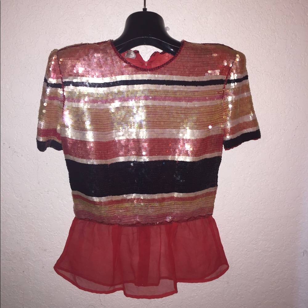 Victor costa vintage sequin chiffon peplum top XXS